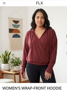 FLX Kohl's Burgundy Wrap Front Cropped Hoodie Long Sleeve Sweatshirt